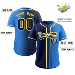 Maillot de baseball authentique personnalisé à la mode dégradé bleu marine-jaune