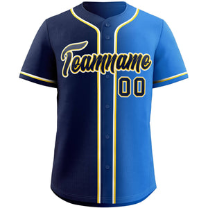 Maillot de baseball authentique personnalisé à la mode dégradé bleu marine-jaune