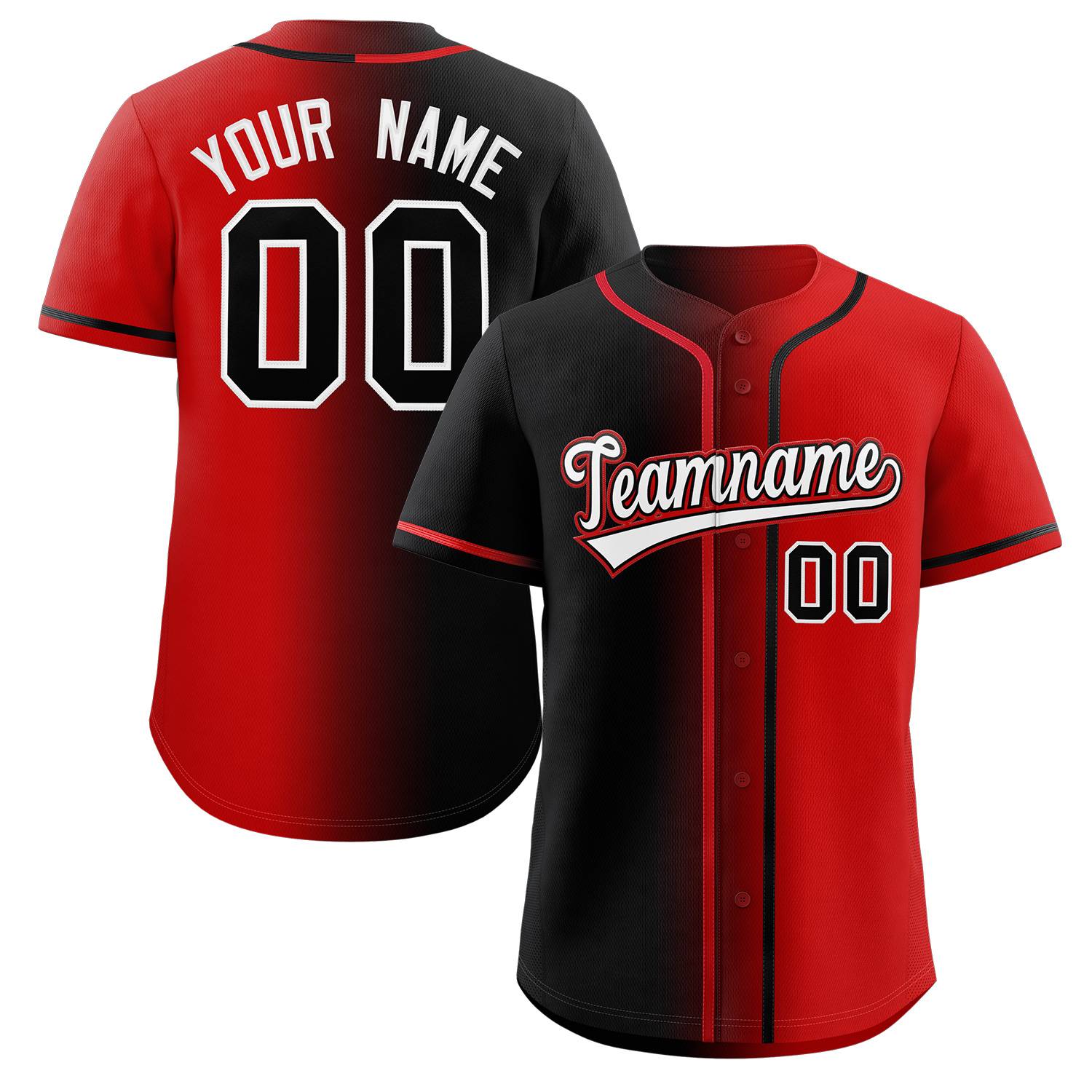 Maillot de baseball authentique à la mode dégradé rouge blanc-noir personnalisé