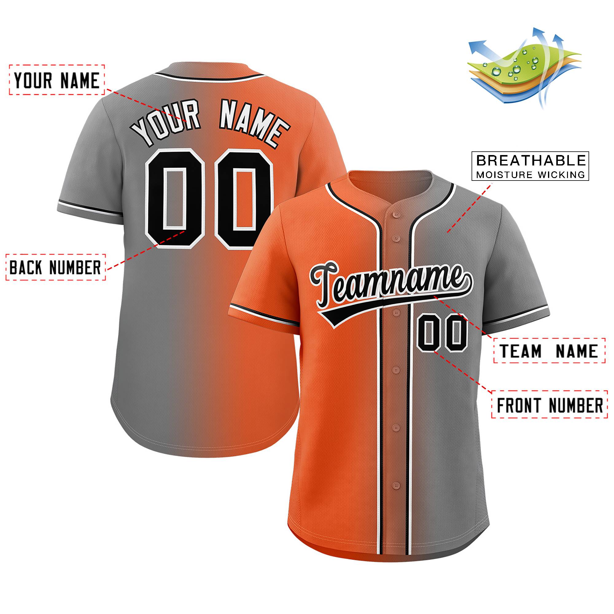 Custom Orange Black-White Gradient Fashion Authentic Baseball Jersey