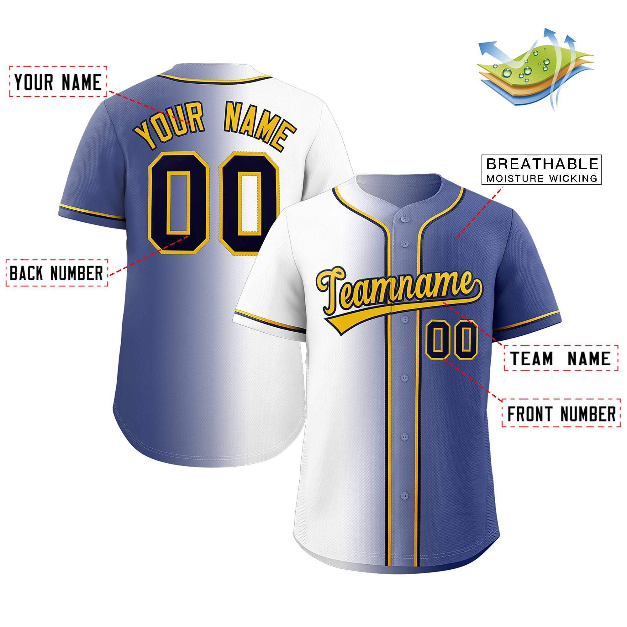 Custom White Yellow-Black Gradient Fashion Authentic Baseball Jersey