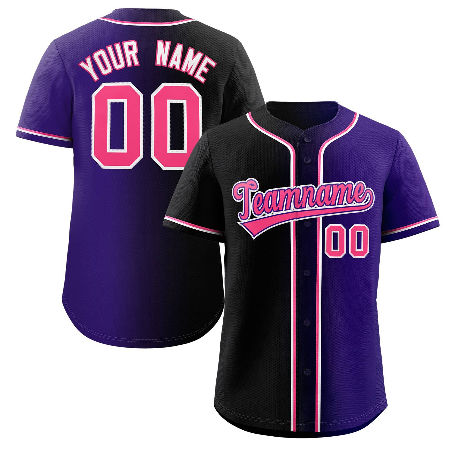 Maillot de baseball authentique à la mode dégradé rose violet personnalisé