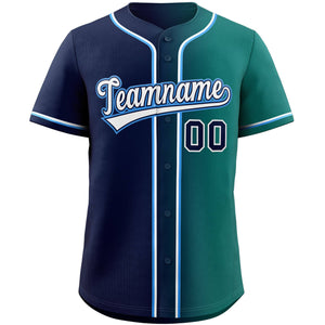 Custom Teal Navy White-Power Blue Gradient Fashion Authentic Baseball Jersey