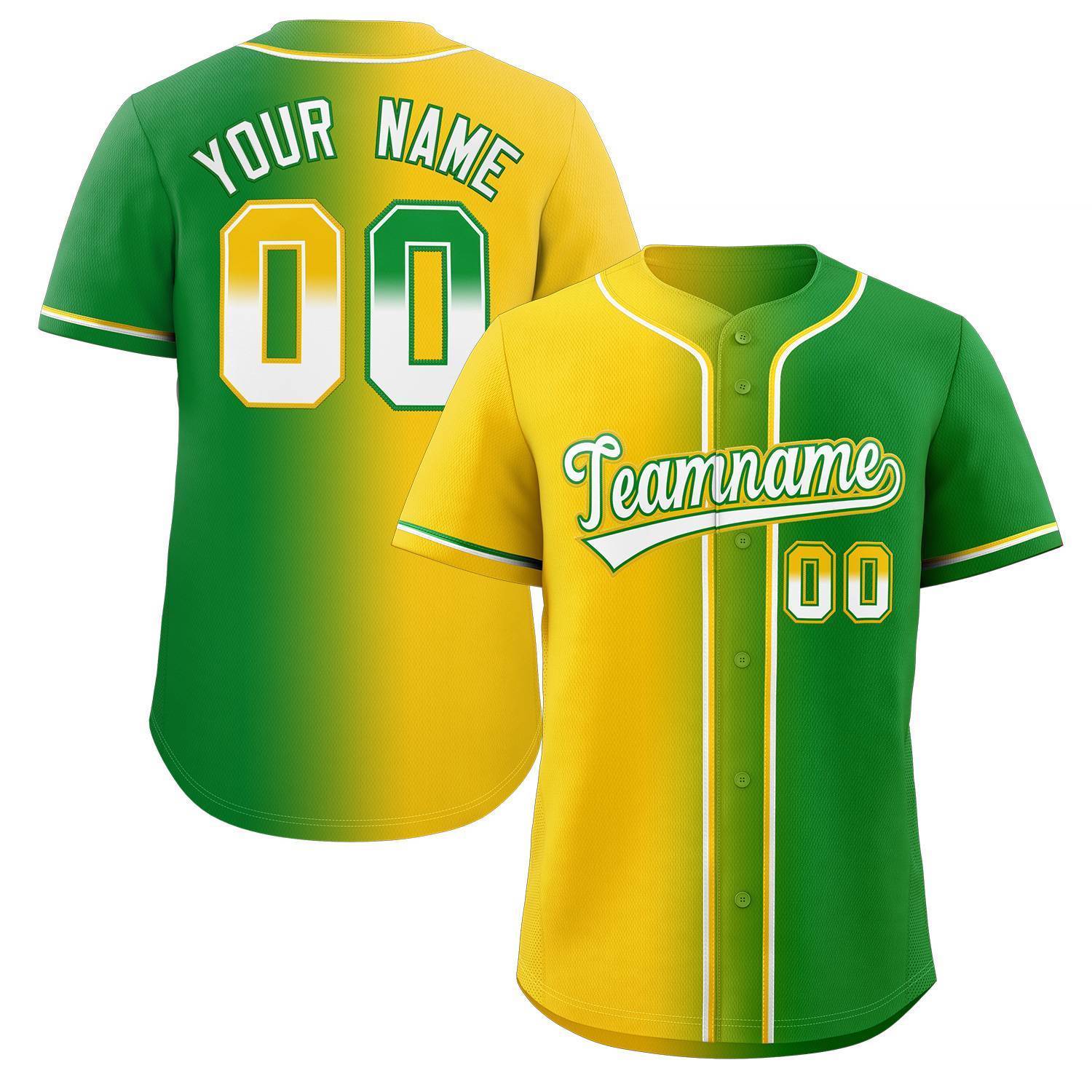 Maillot de baseball authentique à la mode dégradé jaune blanc-vert personnalisé