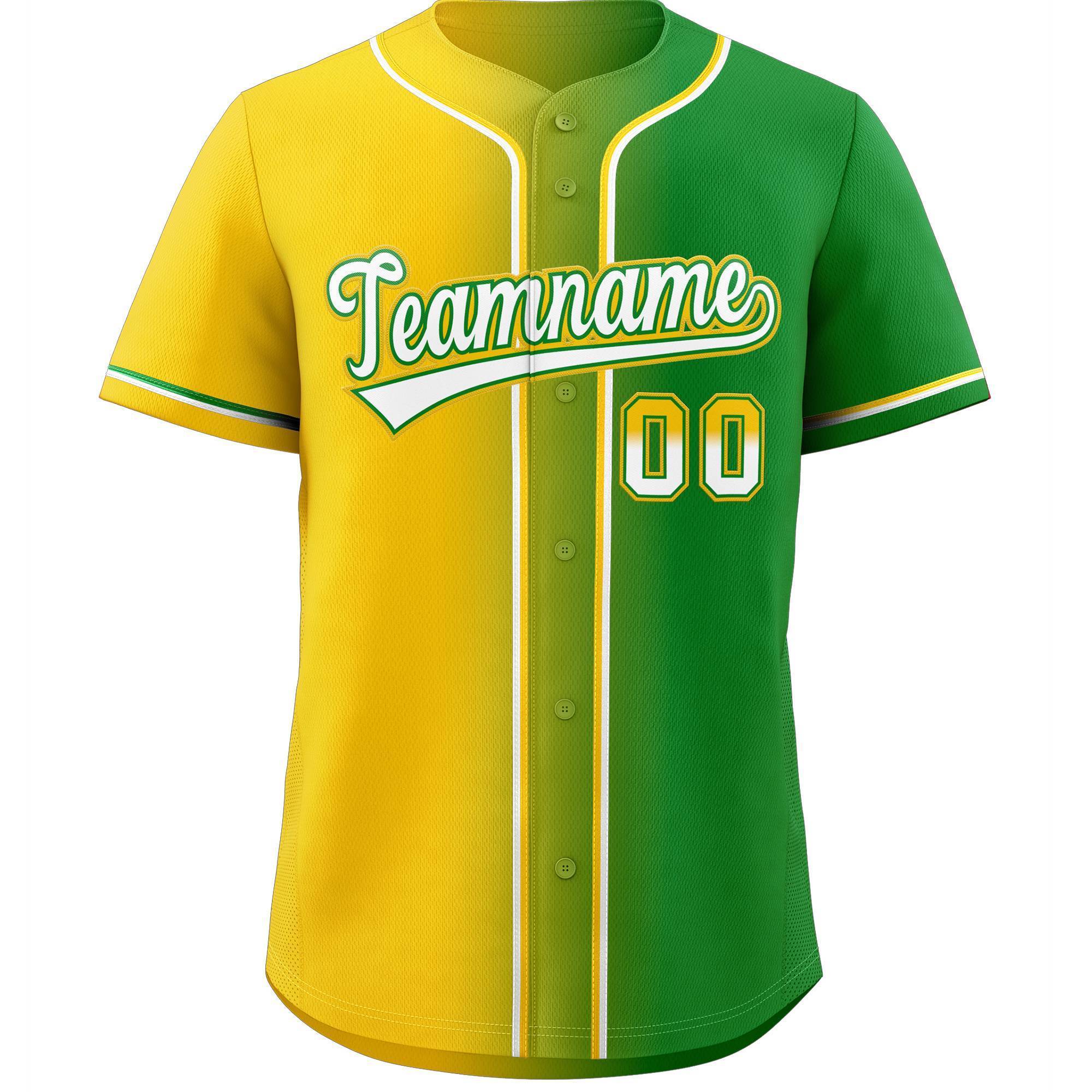 Maillot de baseball authentique à la mode dégradé jaune blanc-vert personnalisé