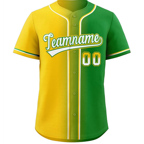 Custom Yellow White-Green Gradient Fashion Authentic Baseball Jersey