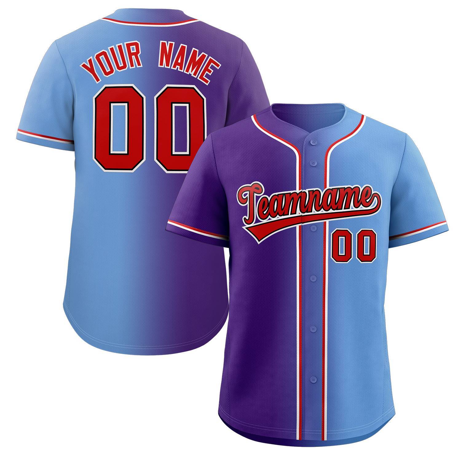 Maillot de baseball authentique à la mode dégradé violet rouge-noir personnalisé