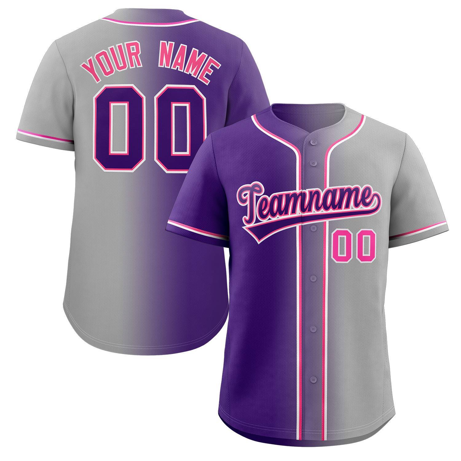 Maillot de baseball authentique à la mode, dégradé gris violet-rose personnalisé