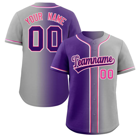 Custom Gray Purple-Pink Gradient Fashion Authentic Baseball Jersey