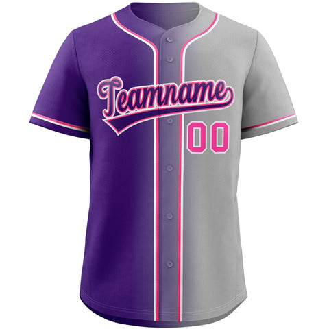 Custom Gray Purple-Pink Gradient Fashion Authentic Baseball Jersey
