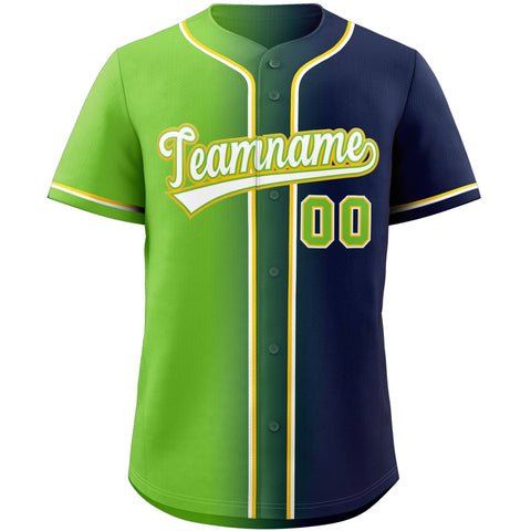 Custom Neon Green Navy-White Gradient Fashion Authentic Baseball Jersey