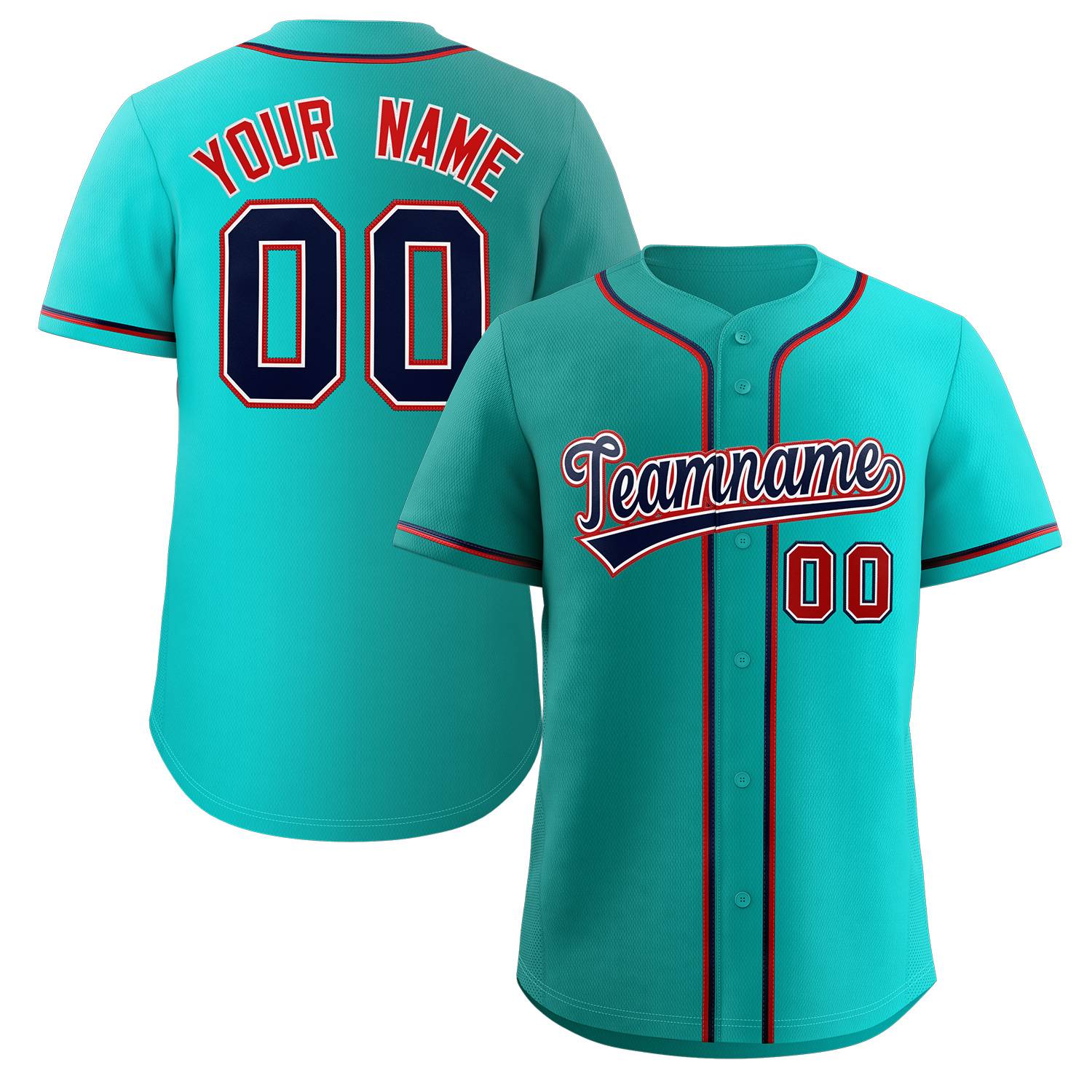 Custom Teal Navy-Red Gradient Fashion Authentic Baseball Jersey