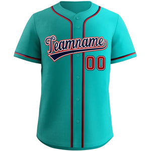 Custom Teal Navy-Red Gradient Fashion Authentic Baseball Jersey