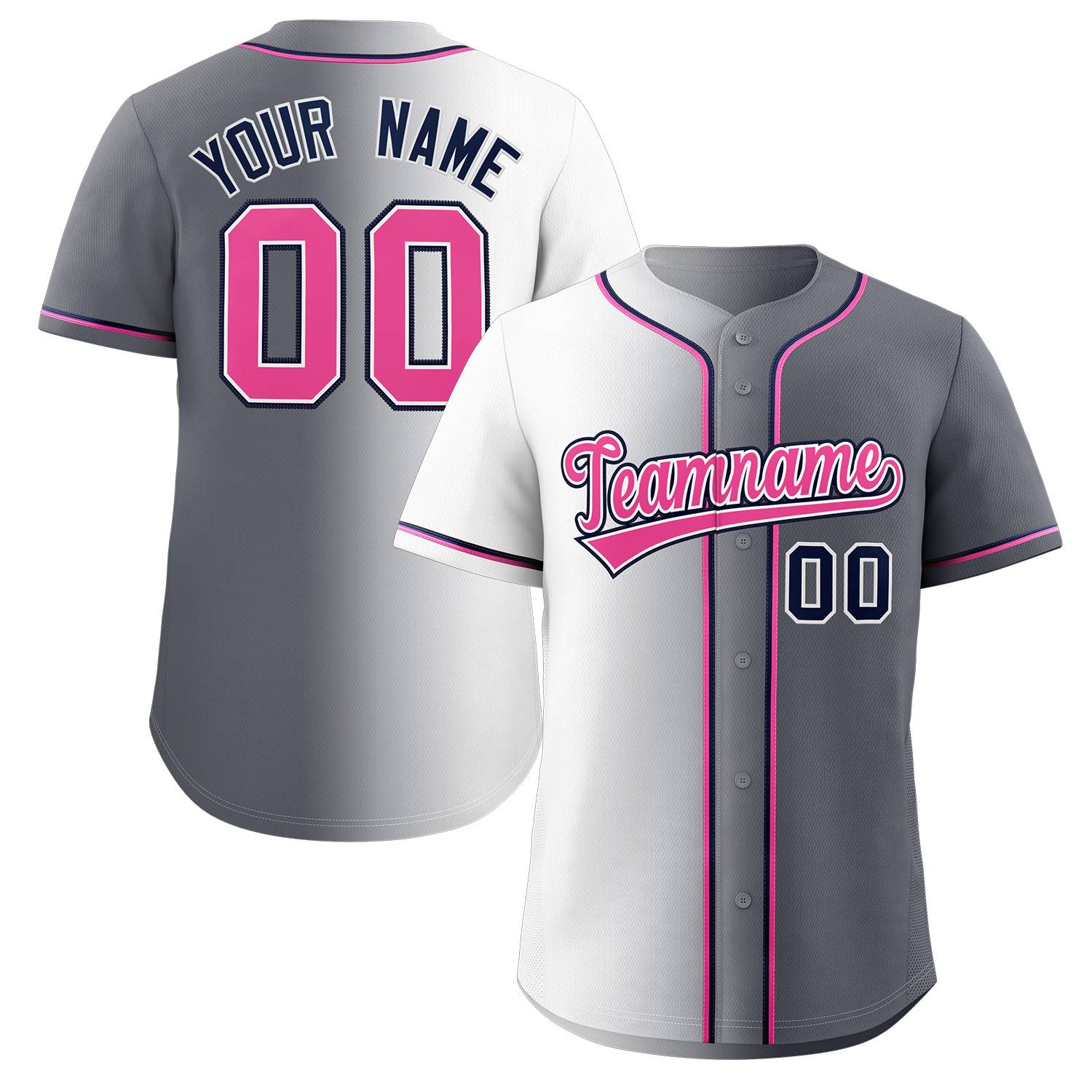 Maillot de baseball authentique à la mode dégradé gris rose-marine personnalisé