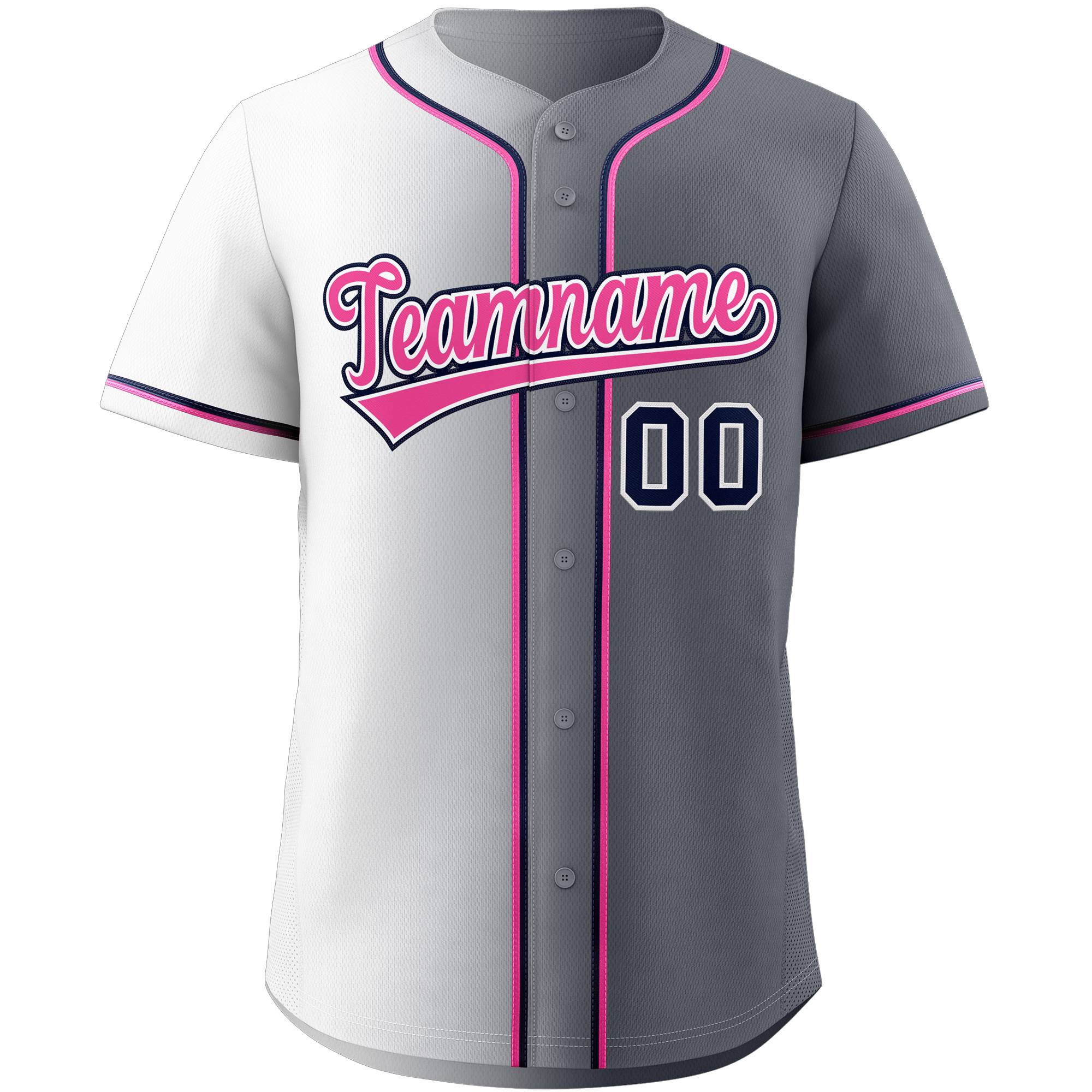 Maillot de baseball authentique à la mode dégradé gris rose-marine personnalisé