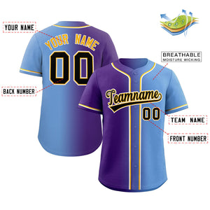 Maillot de baseball personnalisé, violet, noir et jaune, mode authentique, dégradé