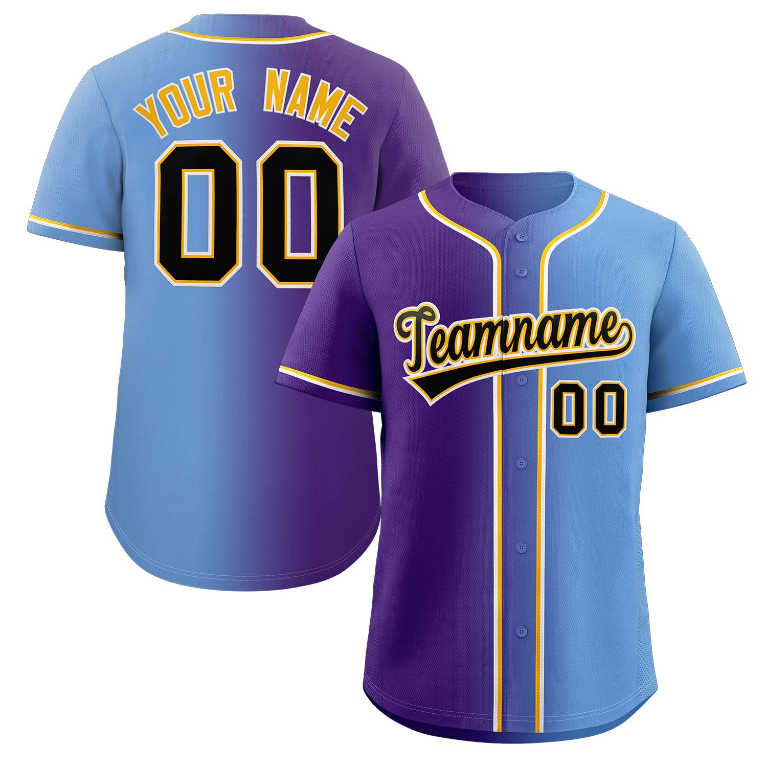 Custom Purple Black-Yellow Gradient Fashion Authentic Baseball Jersey