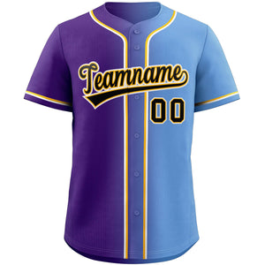 Maillot de baseball personnalisé, violet, noir et jaune, mode authentique, dégradé