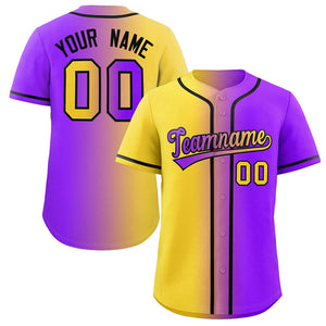 Maillot de baseball authentique à la mode dégradé jaune violet-noir personnalisé