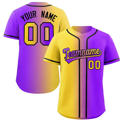 Custom Yellow Purple-Black Gradient Fashion Authentic Baseball Jersey