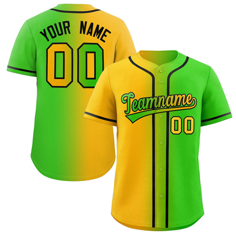 Maillot de baseball personnalisé, vert néon, jaune-noir, dégradé, mode authentique