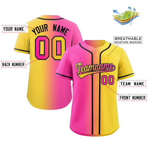 Custom Pink Yellow-Black Gradient Fashion Authentic Baseball Jersey