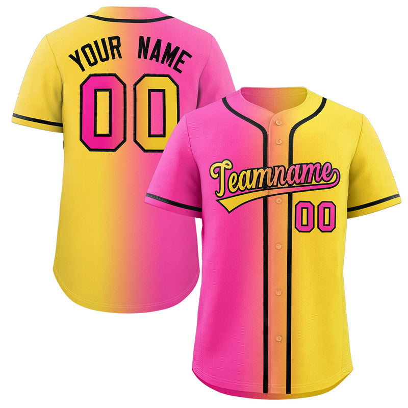 Custom Pink Yellow-Black Gradient Fashion Authentic Baseball Jersey