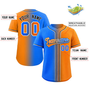 Maillot de baseball personnalisé, bleu poudre, Orange-noir, dégradé, mode authentique