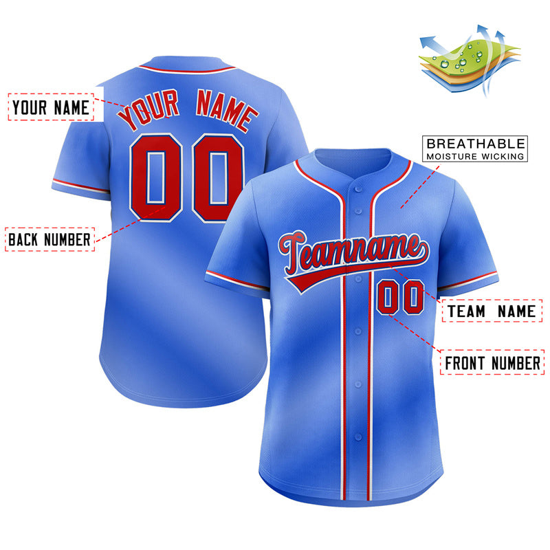 Maillot de baseball authentique à la mode, dégradé Royal rouge-blanc personnalisé