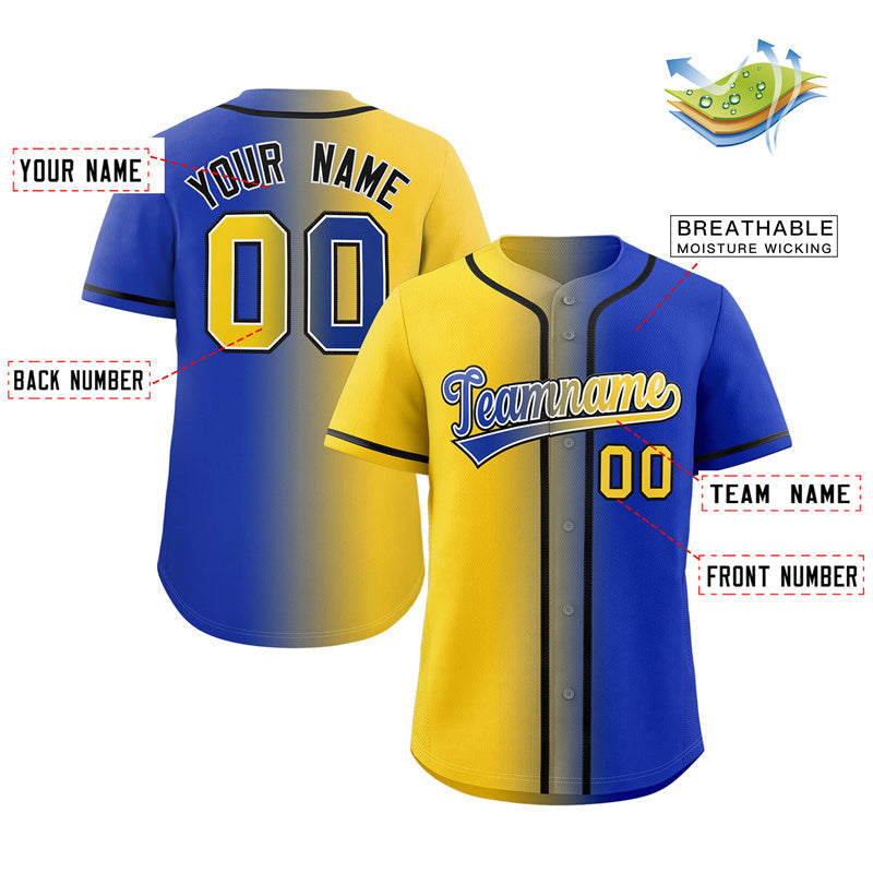 Custom Yellow Royal-Black Gradient Fashion Authentic Baseball Jersey