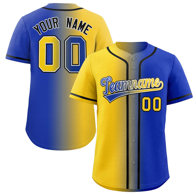 Maillot de baseball authentique à la mode, dégradé jaune Royal-noir personnalisé