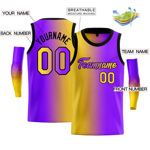 Custom Yellow Purple-Black Gradient Fashion Tops Basketball Jersey