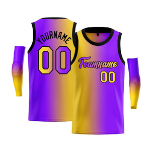 Maillot de basket-ball personnalisé, dégradé jaune violet-noir, hauts à la mode