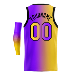 Custom Yellow Purple-Black Gradient Fashion Tops Basketball Jersey