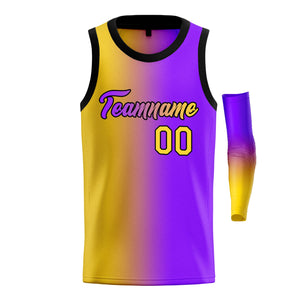 Custom Yellow Purple-Black Gradient Fashion Tops Basketball Jersey