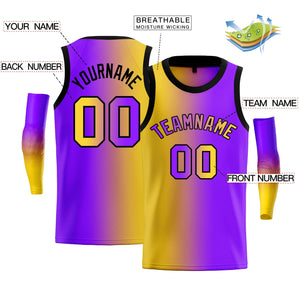 Custom Yellow Purple-Black Gradient Fashion Tops Basketball Jersey