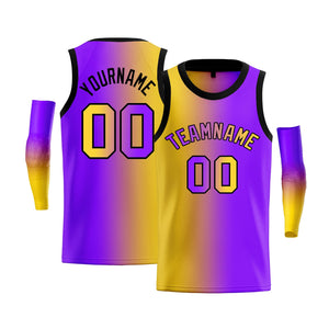 Custom Yellow Purple-Black Gradient Fashion Tops Basketball Jersey