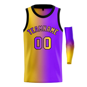 Maillot de basket-ball personnalisé, dégradé jaune violet-noir, hauts à la mode