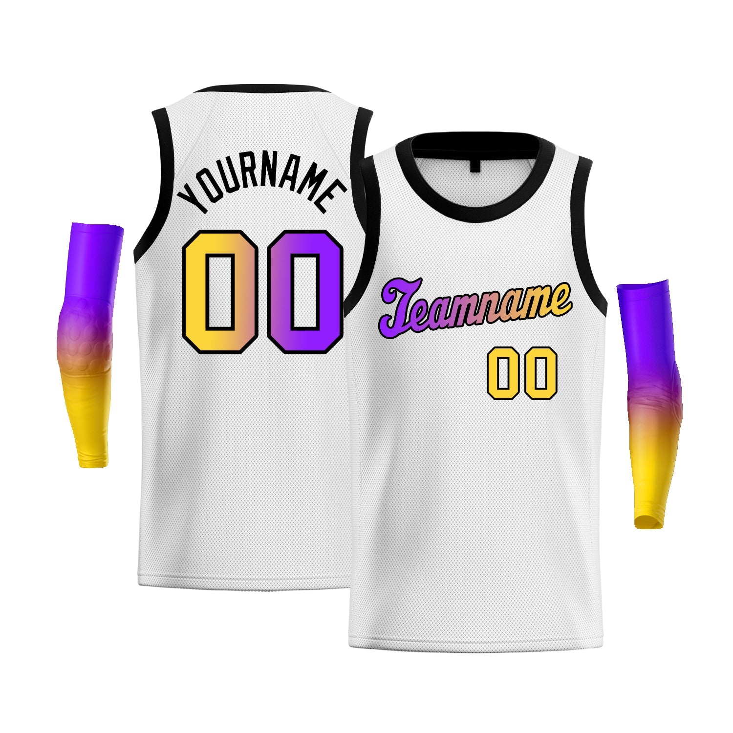 Custom White Yellow Purple-Black Gradient Fashion Tops Basketball Jersey