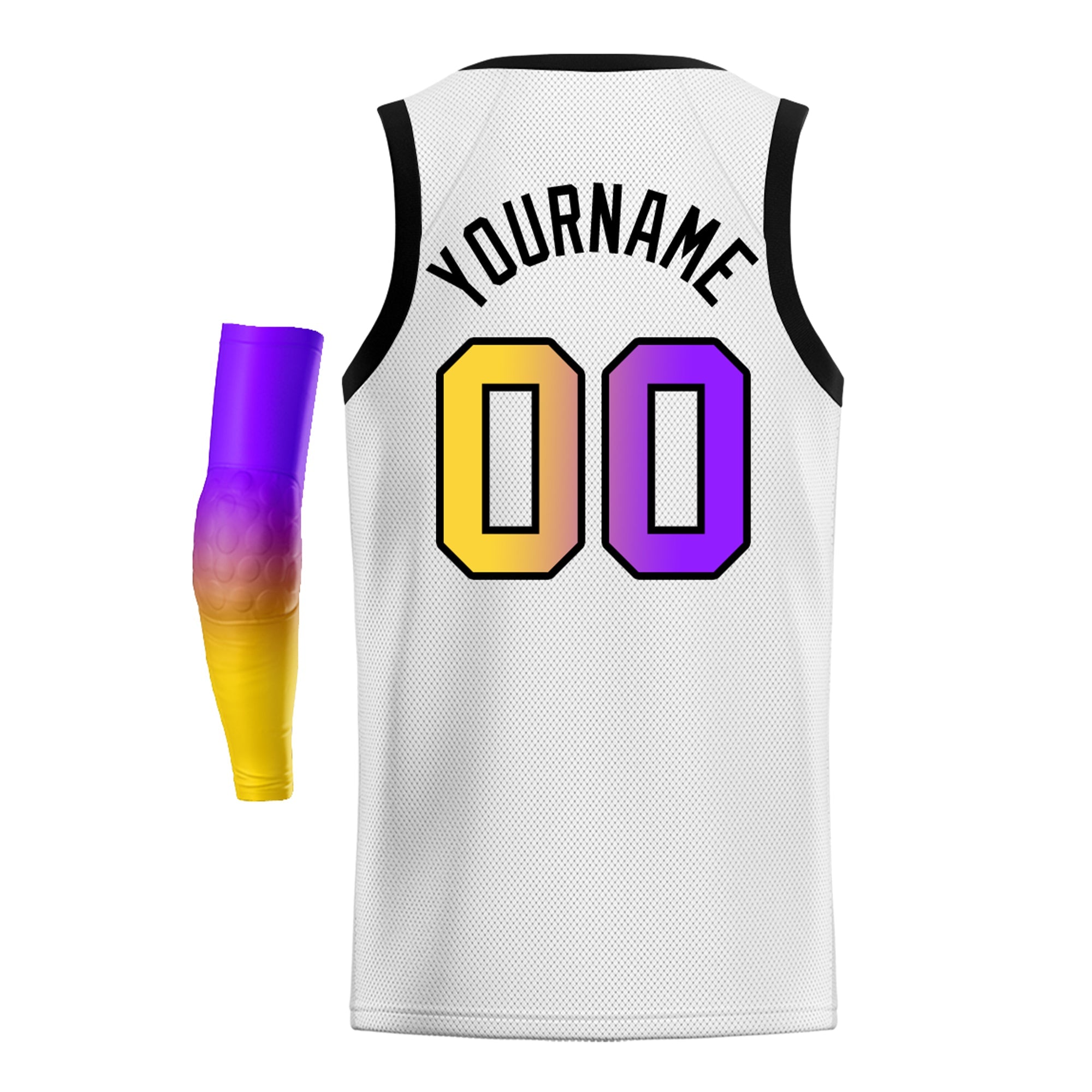 Custom White Yellow Purple-Black Gradient Fashion Tops Basketball Jersey