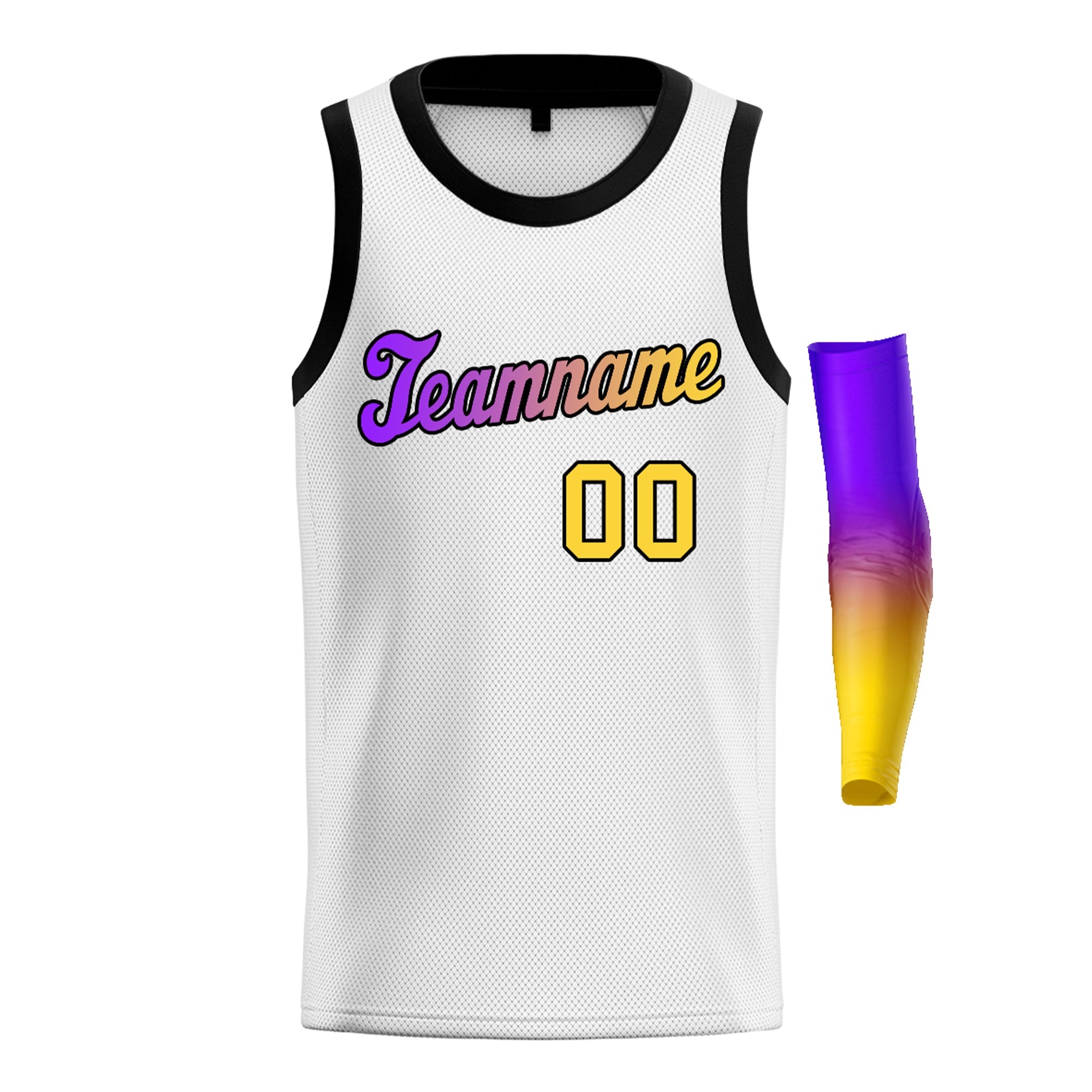 Custom White Yellow Purple-Black Gradient Fashion Tops Basketball Jersey