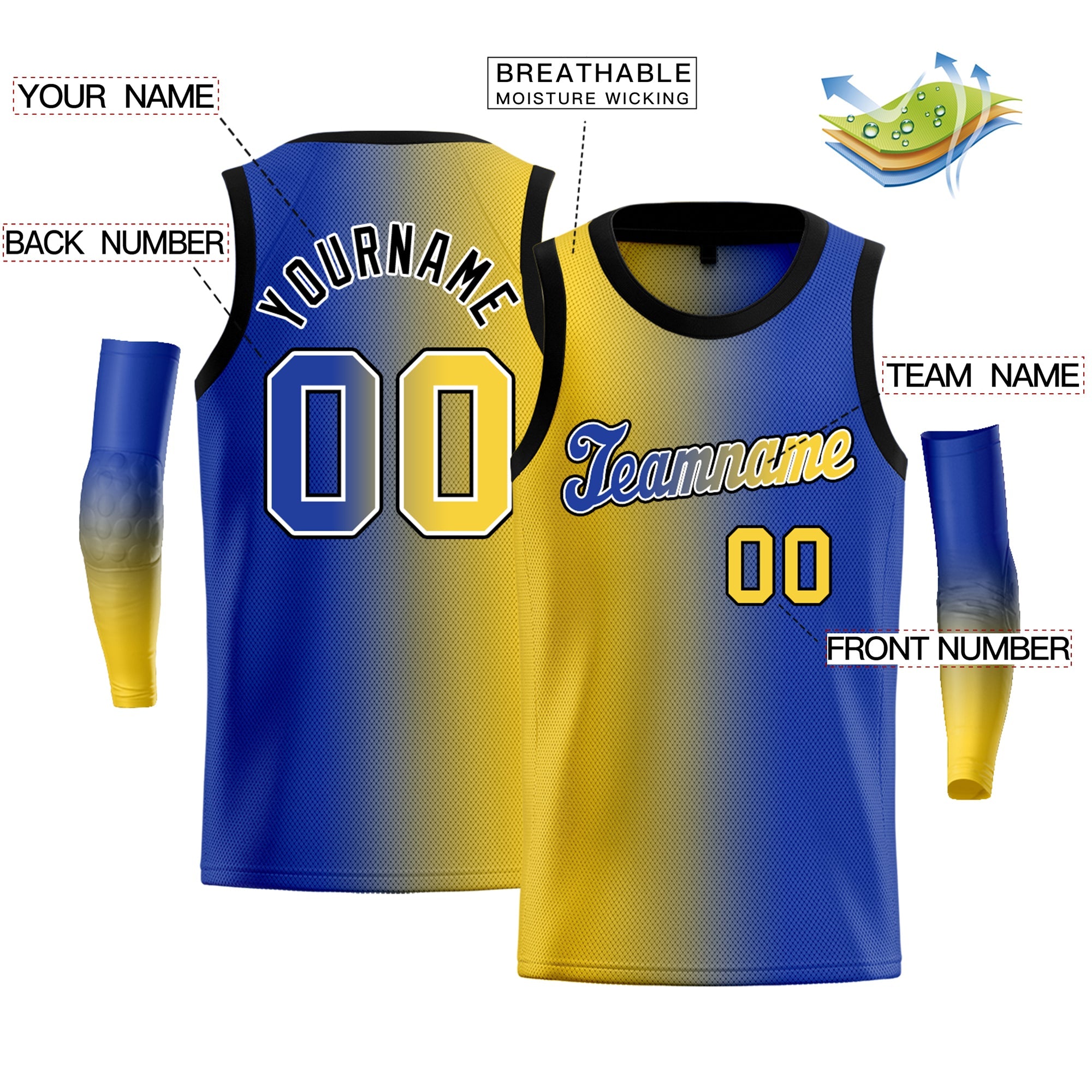 Custom Yellow Royal-White Gradient Fashion Tops Basketball Jersey