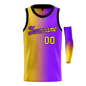 Maillot de basket-ball personnalisé, dégradé jaune violet-noir, hauts à la mode