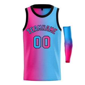 Custom Pink Blue-Black Gradient Fashion Tops Basketball Jersey