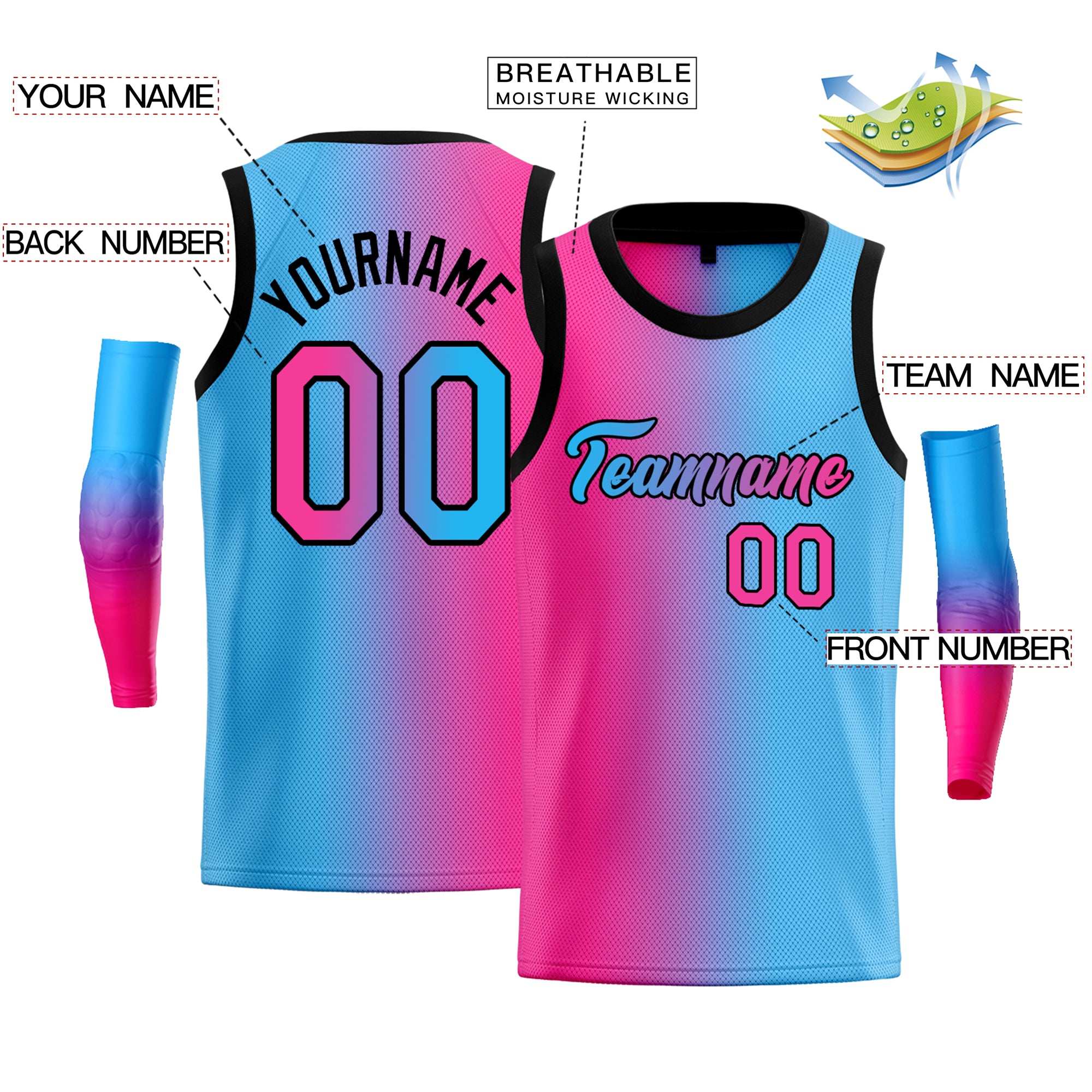 Custom Pink Blue-Black Gradient Fashion Tops Basketball Jersey