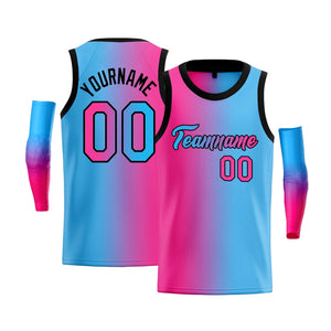 Custom Pink Blue-Black Gradient Fashion Tops Basketball Jersey