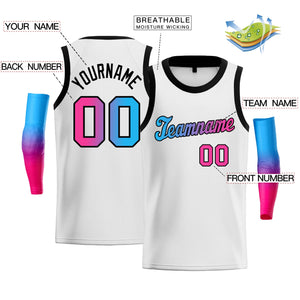 Custom White Blue Pink-Black Gradient Fashion Tops Basketball Jersey