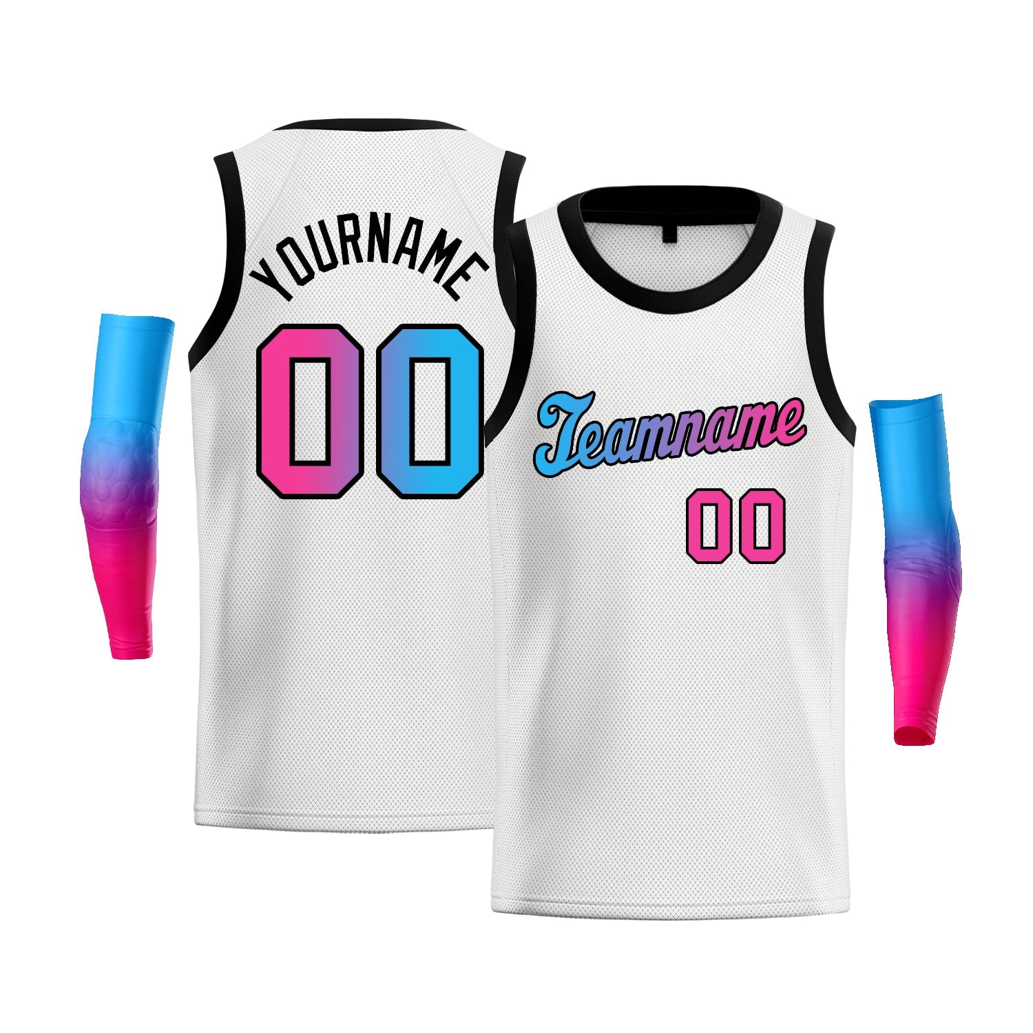 Custom White Blue Pink-Black Gradient Fashion Tops Basketball Jersey