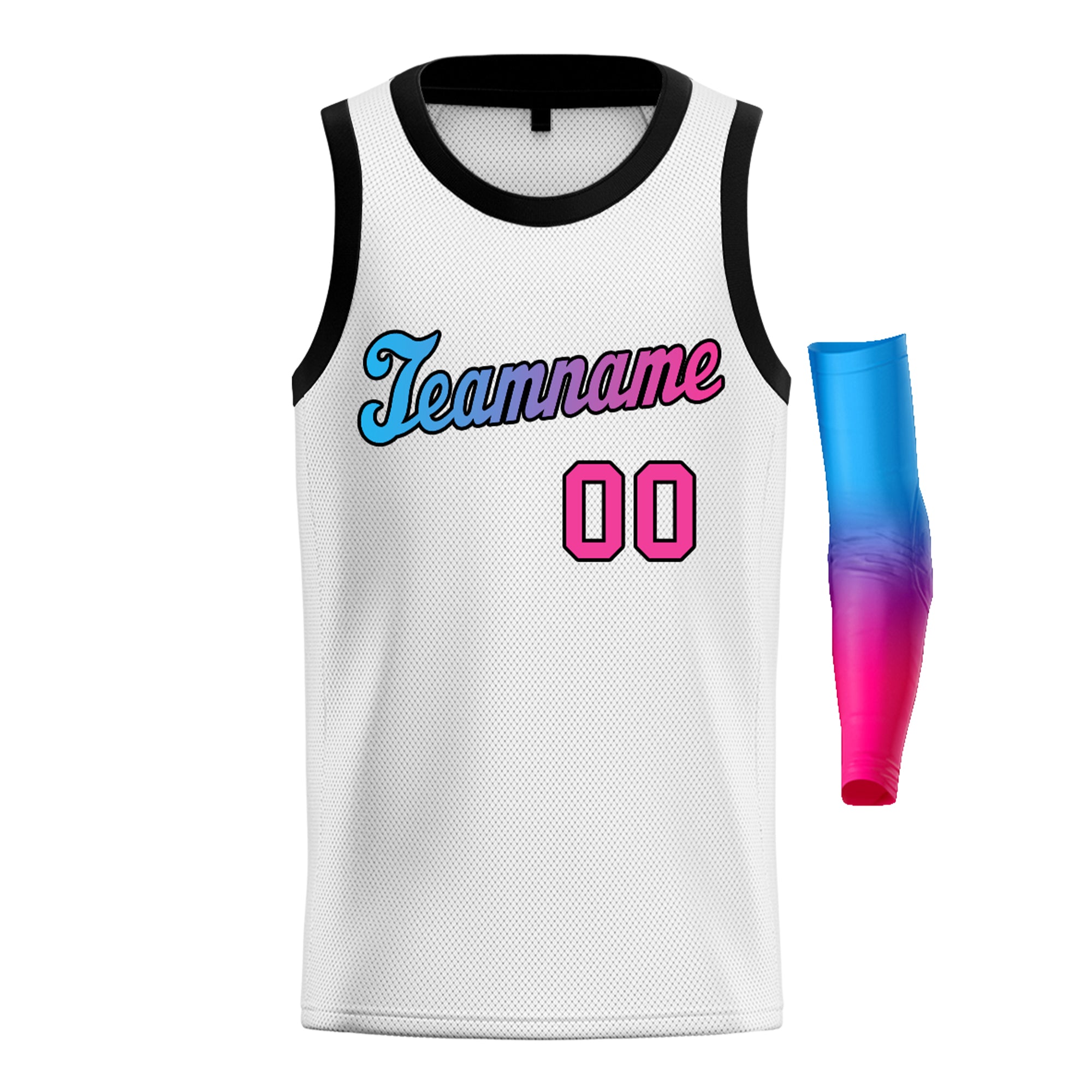 Custom White Blue Pink-Black Gradient Fashion Tops Basketball Jersey