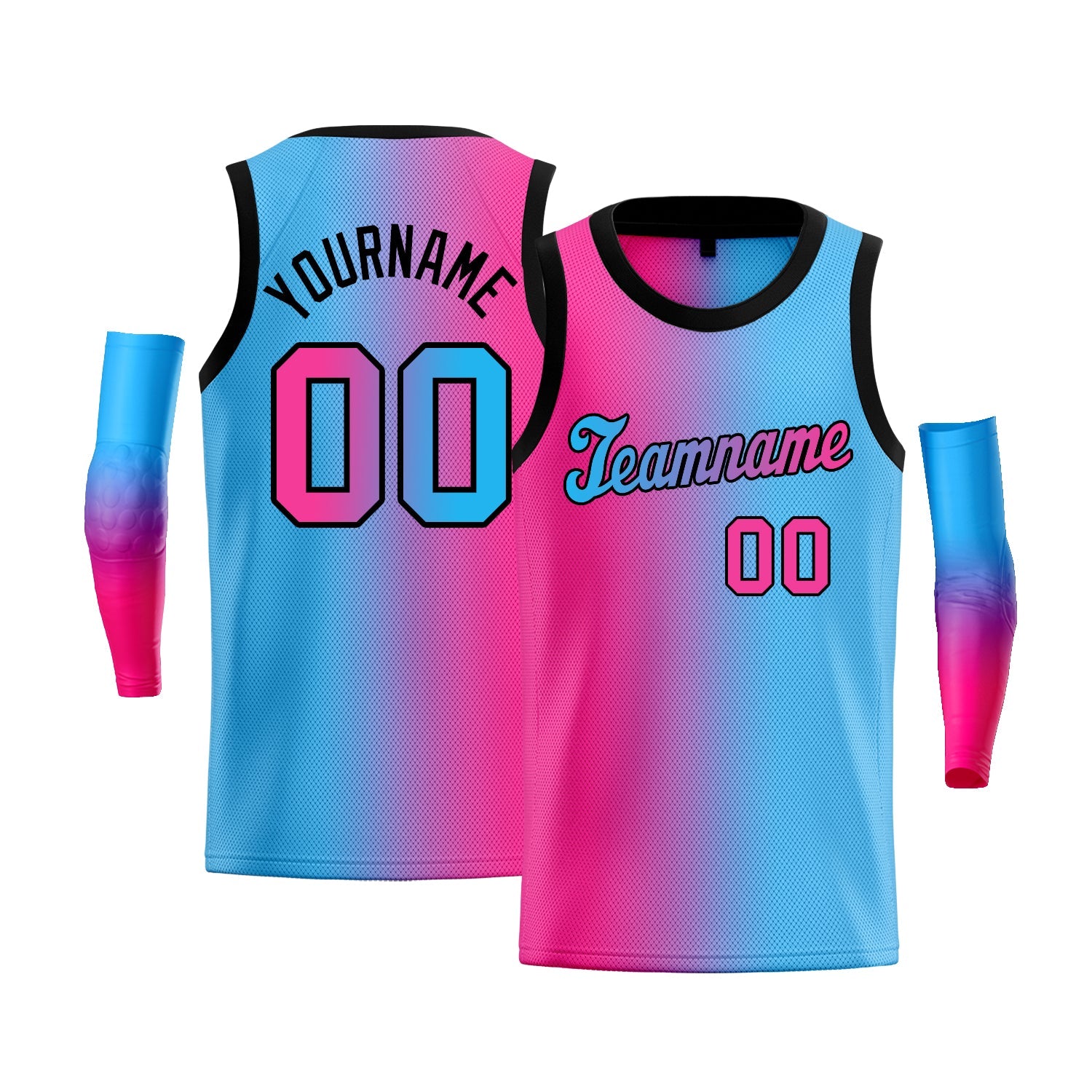 Custom Pink Blue-Black Gradient Fashion Tops Basketball Jersey